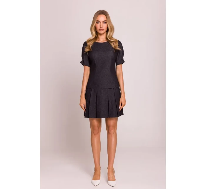 M842 Džínové šaty se záhyby - grafitové M842 Džínové šaty se záhyby - grafitové