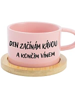 DEN ZAČÍNÁM KÁVOU A KONČÍM VÍNEM - růžový hrníček makronka 200 ml