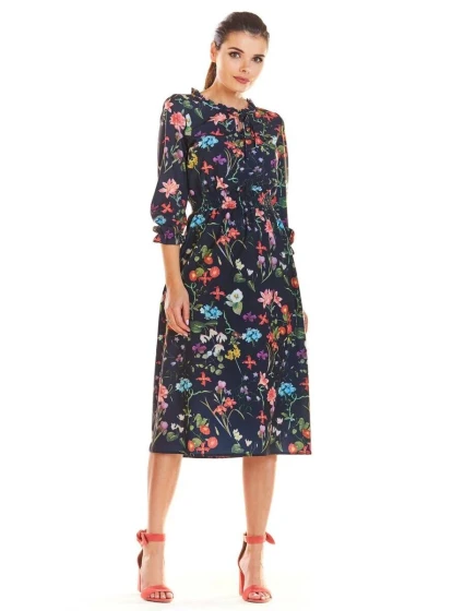 Denní šaty model M201 modré - květovaný vzor - Infinite You