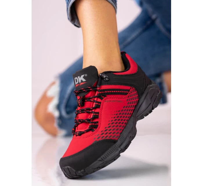 Pohodlné červené dámské  trekingové boty bez podpatku