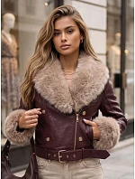 Kurtka damska zimowa skórzana z futerkiem bordowa model 22371781 - FashionStreet Kurtka damska zimowa skórzana z futerkiem bordowa model 22371781 - FashionStreet