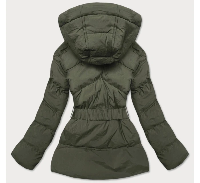 Dámská prošívaná bunda v khaki barvě s opaskem pro přechodné období (23060-2) Dámská prošívaná bunda v khaki barvě s opaskem pro přechodné období (23060-2)