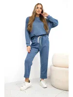 Komplet máslová látka teplákové + kalhoty džínový melír Komplet máslová látka teplákové + kalhoty džínový melír