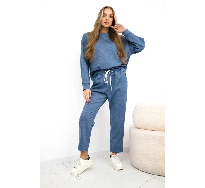 Komplet máslová látka teplákové + kalhoty džínový melír Komplet máslová látka teplákové + kalhoty džínový melír