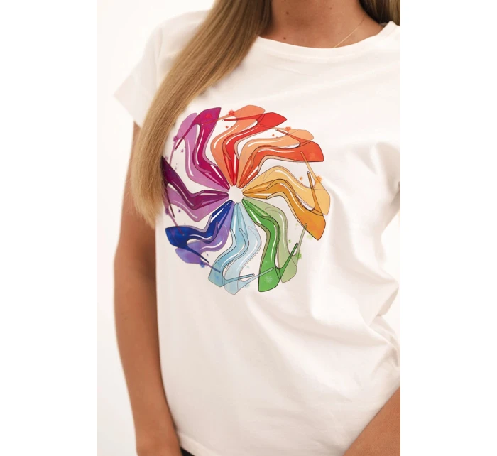 Dámská bavlněná blůza s krátkým rukávem a barevným potiskem ecru