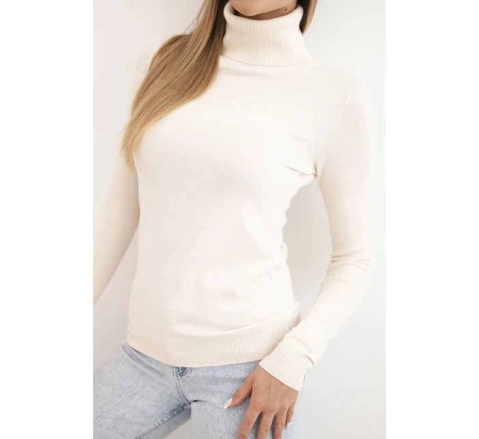 Dámský svetr z viskózy s rolákem a dlouhým rukávem béžový Dámský svetr z viskózy s rolákem a dlouhým rukávem béžový