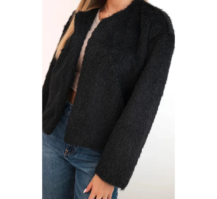 Dámská kožešinová bunda bez zapínání černá