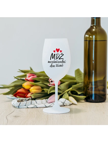 MEZINÁRODNÍ DEN ŽÍZNĚ - bílá sklenice na víno 350 ml MEZINÁRODNÍ DEN ŽÍZNĚ - bílá sklenice na víno 350 ml