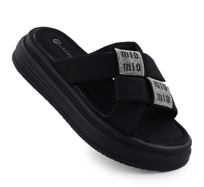 Dámské žabky na platformě se zirkony černé Potocki 16347 Dámské žabky na platformě se zirkony černé Potocki 16347