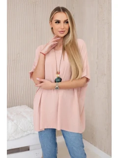 Oversized halenka s přívěskem tmavě pudrově růžová