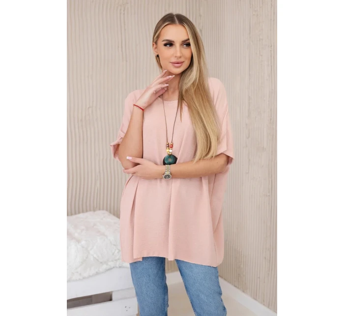 Oversized halenka s přívěskem tmavě pudrově růžová