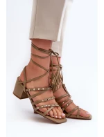 Šněrovací Sandály Na Nízkém Podpatku Ozdobené Zelené model 21661651 - EVENTO Šněrovací Sandály Na Nízkém Podpatku Ozdobené Zelené model 21661651 - EVENTO