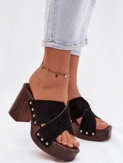 Dámské sandály na podpatku se zlatými přezkami Černé model 21951481 - Boto