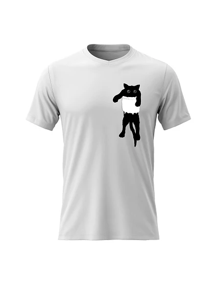 Dámské bavlněné tričko s potiskem - KOČKA V KAPSE - bílé Dámské bavlněné tričko s potiskem - KOČKA V KAPSE - bílé