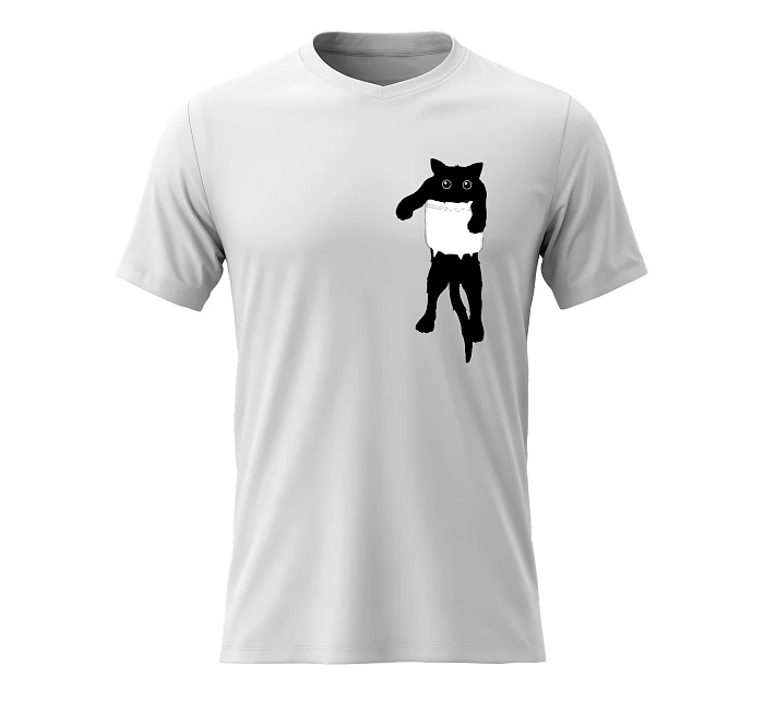 Dámské bavlněné tričko s potiskem - KOČKA V KAPSE - bílé Dámské bavlněné tričko s potiskem - KOČKA V KAPSE - bílé