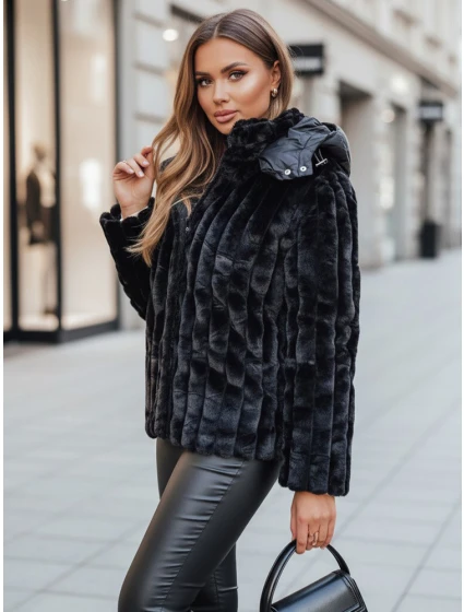 Dámská kožešinová bunda s kapucí černá FashionStreet TY5276z