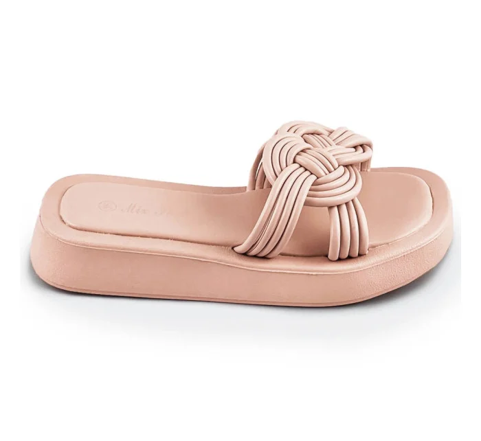 Béžové dámské pantofle s podrážkou model 17352363 - Mix Feel