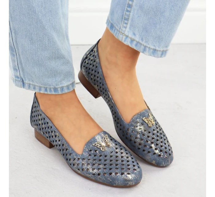 Dámská prolamovaná obuv na nízkém podpatku modrá M.Daszynski SA222-3