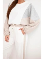 Dámský komplet model 21938018 s volnou mikinou a kalhotami s širokým nohavicí béžový - K-Fashion