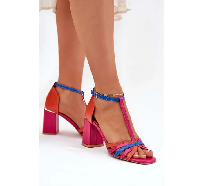 Kožené sandály na podpatku Laura Messi 2879 multikolor