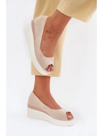 Dámské Sandály Na Klínu Z Eko Semiše Světle Béžové Velira