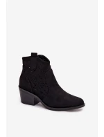 Dámské perforované boty na podpatku Černé model 21961086 - S.Barski Dámské perforované boty na podpatku Černé model 21961086 - S.Barski