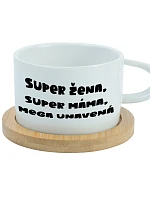 SUPER ŽENA, SUPER MÁMA, MEGA UNAVENÁ. - bílý hrníček makronka 200 ml