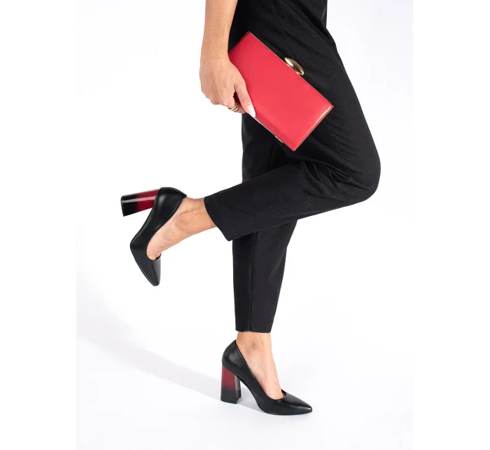 Luxusní  lodičky černé dámské na širokém podpatku