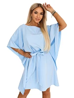 287-43 SOFIA Motýlí šaty se zavazováním v pase - světle modré