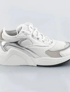 Bílé šněrovací sneakersy s barevnými vsadkami (6346)