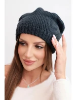 Dámská zimní čepice s ušima a ribbed vzorem K440 grafitová