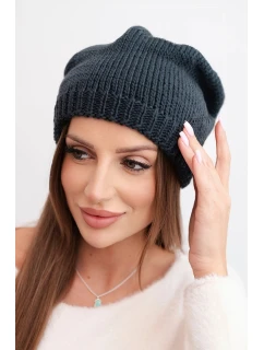 Dámská zimní čepice s ušima a ribbed vzorem K440 grafitová