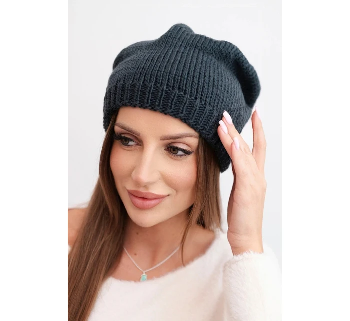 Dámská zimní čepice s ušima a ribbed vzorem K440 grafitová