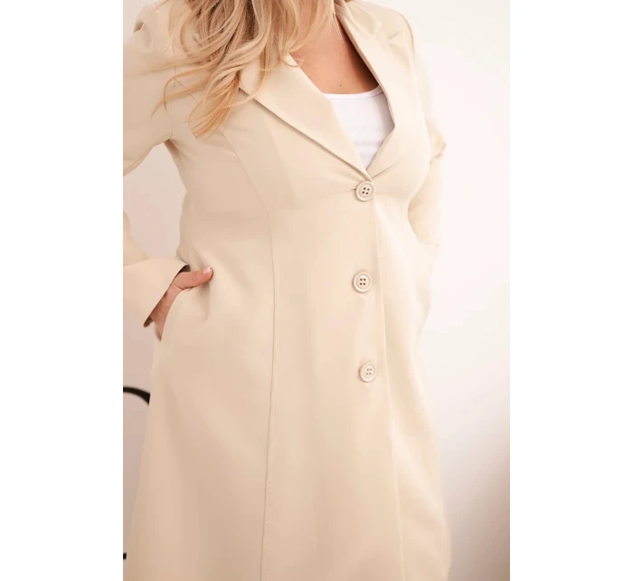 Klasický dámský kabát Plus Size s knoflíky a límcem béžový