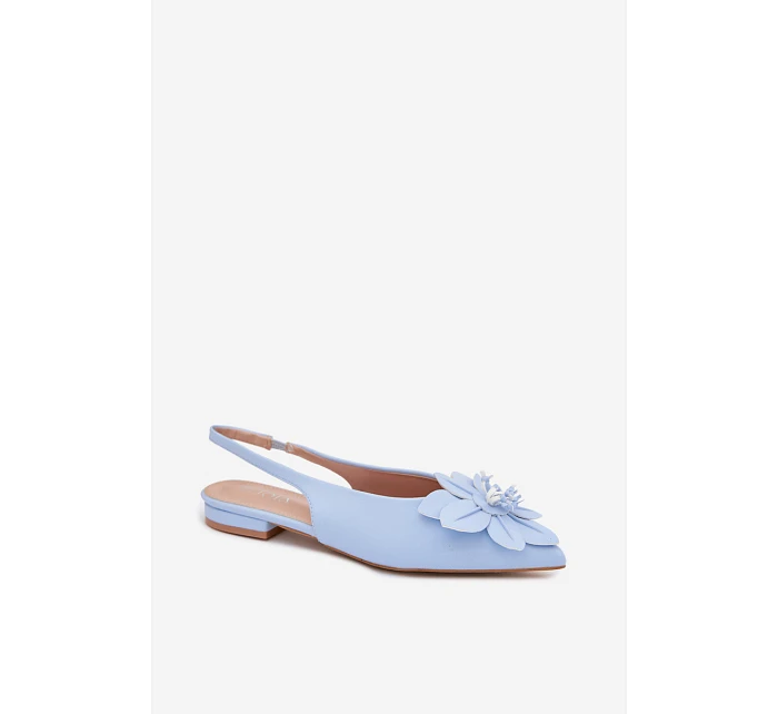 Dámské sandály na ploché podrážce s dekorativním květem modré Telivette