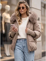 Dámská zimní prošívaná bunda s kožešinou, béžová, FashionStreet TY5994 Dámská zimní prošívaná bunda s kožešinou, béžová, FashionStreet TY5994