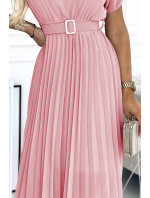 MIA - Dámské plisované midi šaty ve špinavě růžové barvě se širokým opaskem 465-3