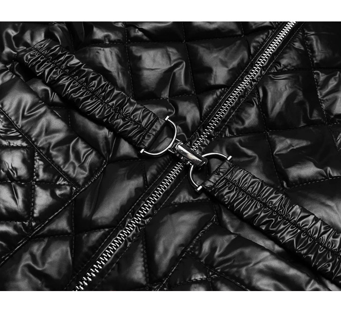 Černá prošívaná dámská bunda s páskem (BH2208)