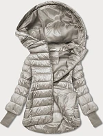 Dámská krátká bunda s pletenými žebrovanými lemy béžová (P22/P3-6636/P3-6023-62)