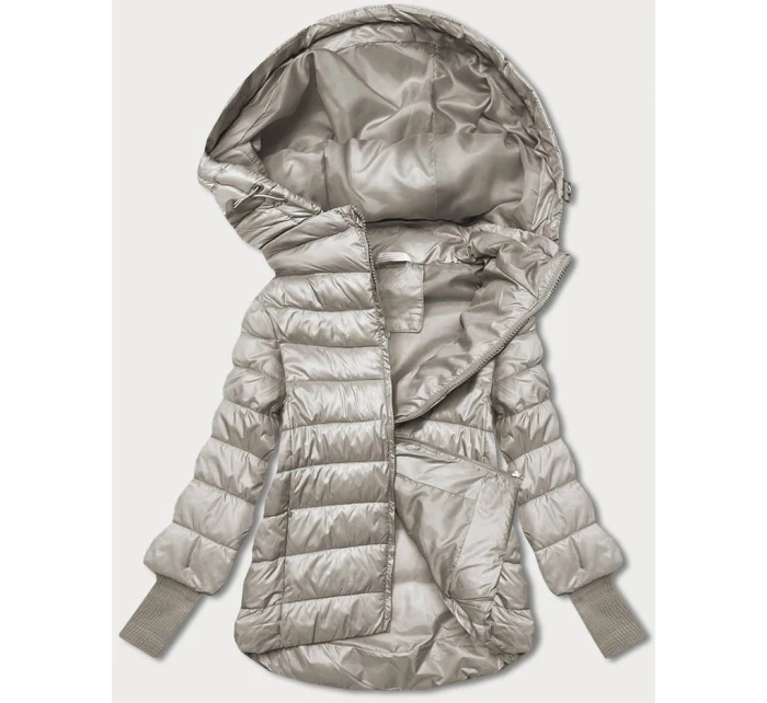 Krátká béžová dámská bunda s úpletovými stahovacími lemy (P22/P3-6636-62)