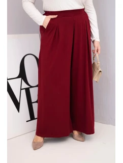 Dámské bavlněné kalhoty Plus Size s širokými nohavicemi a volným střihem bordové