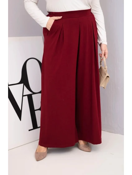 Dámské bavlněné kalhoty Plus Size s širokými nohavicemi a volným střihem bordové