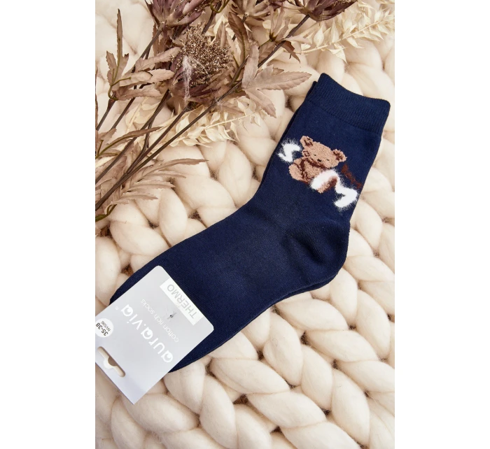 Teplé Bavlněné Ponožky S Medvídkem Modré