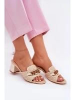 Dámské Pantofle Na Podpatku S Dekorací Béžové model 21689677 - Boto