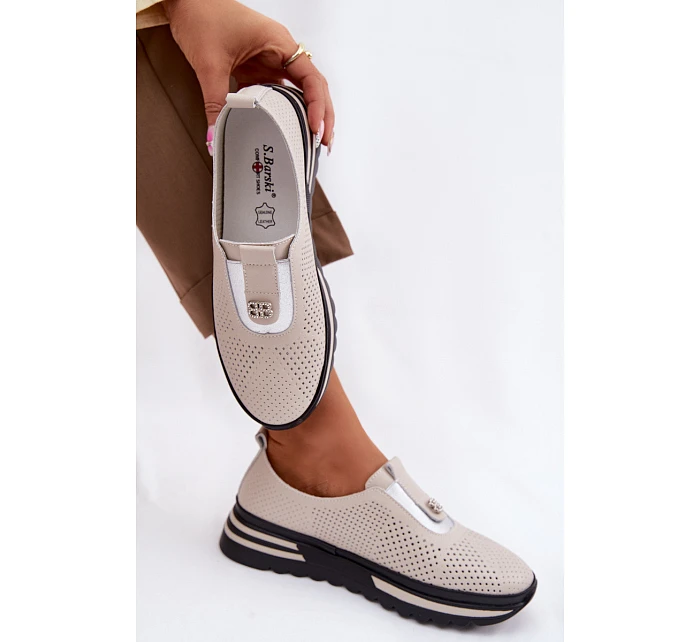 Dámské pohodlné boty z pravé kůže S.Barski LR61-7092 Béžové