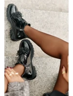 Kožené Lakované Kotníkové Boty s Ozdobou Zateplené D&A Černé Kožené Lakované Kotníkové Boty s Ozdobou Zateplené D&A Černé