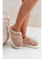 Futrzane Pantofle S Odznaky Tmavě Béžové Ivelfedi