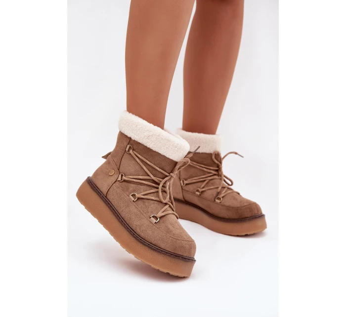 Dámské sněhule na platformě se šněrováním – světle hnědé Roselya Dámské sněhule na platformě se šněrováním – světle hnědé Roselya