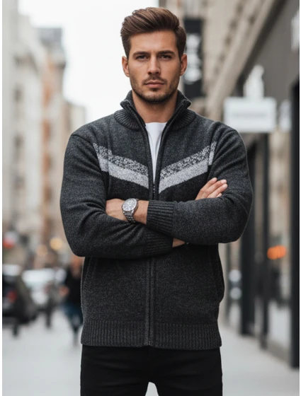 Pánský rozepínací svetr tmavě šedý FashionStreet WX2260z