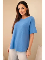 Svetr dámský s krátkým rukávem volného střihu modrý